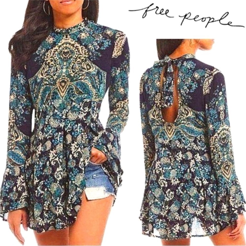 NWT FREE PEOPLE Lady Luck Tunic Longsleeves Paisley Print Size S